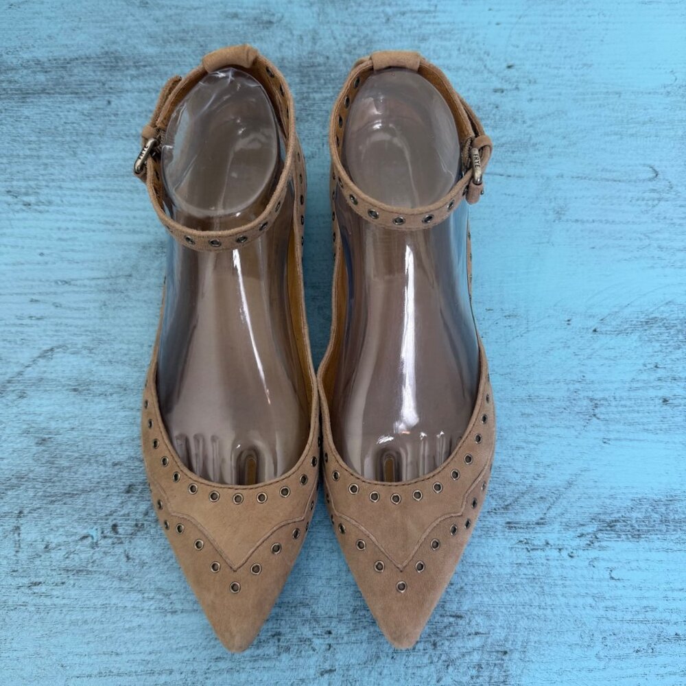 Frye Sienna Grommet Ankle Ballet Flat Suede with Grommet Accents Tan Sz 8.5 - Picture 2 of 10